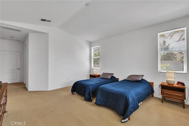 197 Potter Crk, Beaumont, CA 92223 - bedroom featuring light carpet, vaulted ceiling, and baseboards