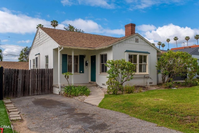 8528 Palma Vista St, San Gabriel, CA 91775 - view of front of house with a chimney, stucco siding, a shingled roof, and crawl space
