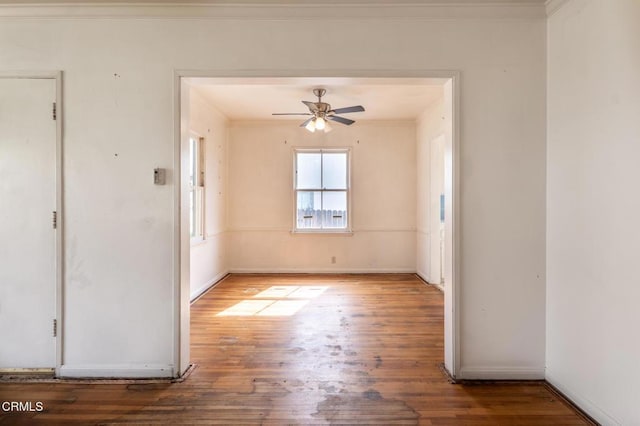 8528 Palma Vista St, San Gabriel, CA 91775 - unfurnished room with ornamental molding, ceiling fan, hardwood / wood-style floors, and baseboards