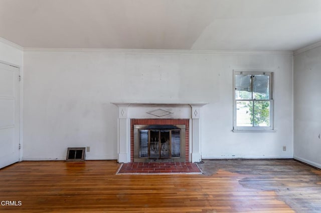 8528 Palma Vista St, San Gabriel, CA 91775 - unfurnished living room featuring wood finished floors, a fireplace, crown molding, and baseboards