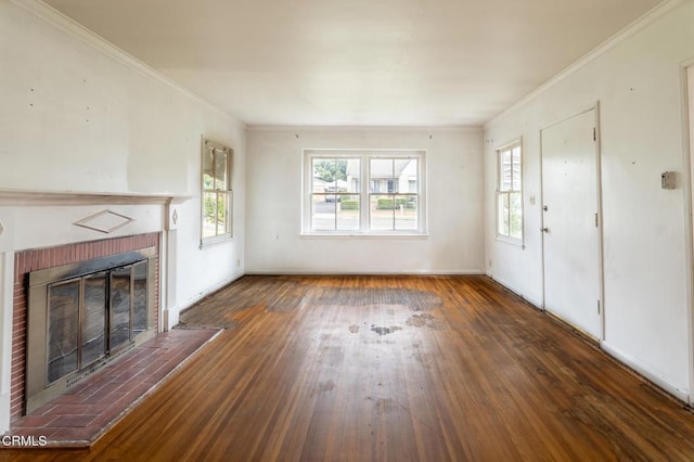 8528 Palma Vista St, San Gabriel, CA 91775 - unfurnished living room featuring a fireplace, crown molding, wood-type flooring, and baseboards