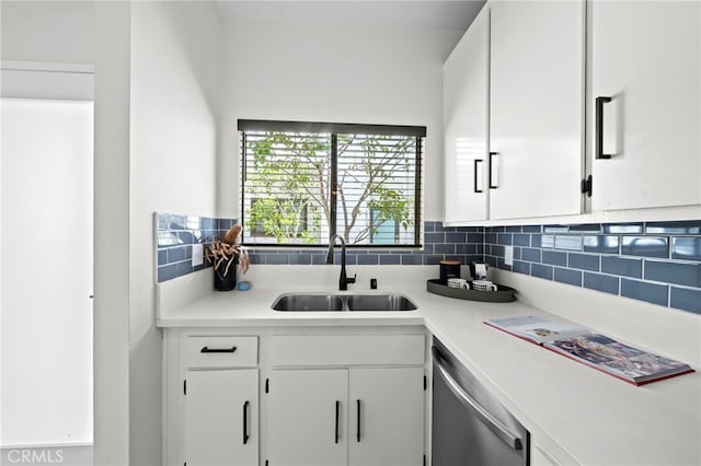 2500 Abbot Kinney Blvd Unit 9, Venice, CA 90291 - kitchen with a sink, stainless steel dishwasher, decorative backsplash, and white cabinetry