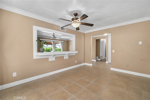 8631 Holly St, Rancho Cucamonga, CA 91701 - unfurnished room with a ceiling fan, crown molding, baseboards, and tile patterned floors