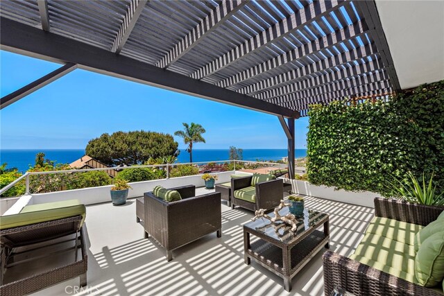2142 Ruby Pl, Laguna Beach, CA 92651 - view of patio / terrace featuring a water view, an outdoor living space, and a pergola