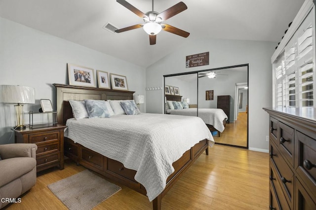 825 Murdoch Ln, Ventura, CA 93003 - bedroom featuring lofted ceiling, light wood-type flooring, a closet, and ceiling fan