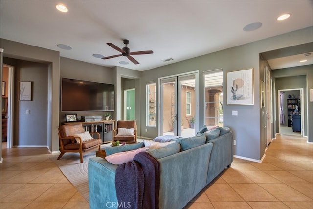 84692 Pavone Way, Indio, CA 92203 - living area featuring light tile patterned floors, ceiling fan, baseboards, and recessed lighting