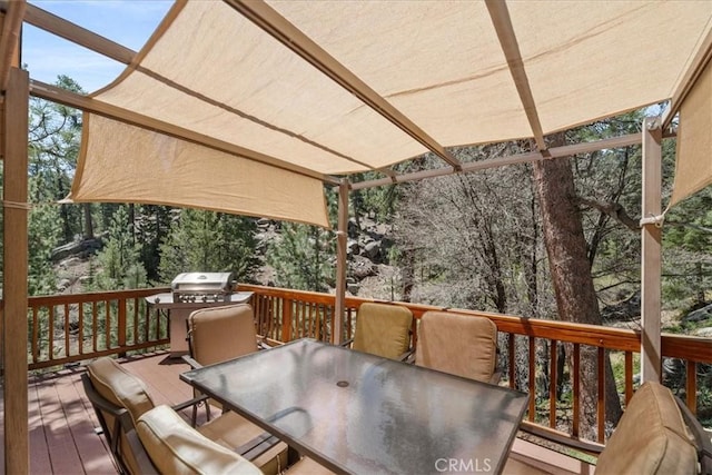 38855 Big Bear Blvd, Big Bear Lake, CA 92315 - deck featuring outdoor dining area, grilling area, and a pergola