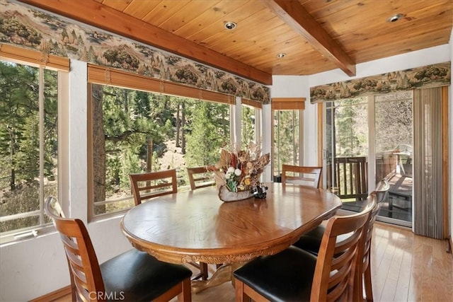 38855 Big Bear Blvd, Big Bear Lake, CA 92315 - sunroom / solarium featuring wood ceiling, beamed ceiling, healthy amount of natural light, and hardwood / wood-style floors