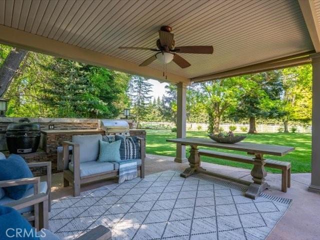 25179 68th Ave, Los Molinos, CA 96055 - view of patio / terrace with area for grilling, ceiling fan, a grill, and an outdoor living space