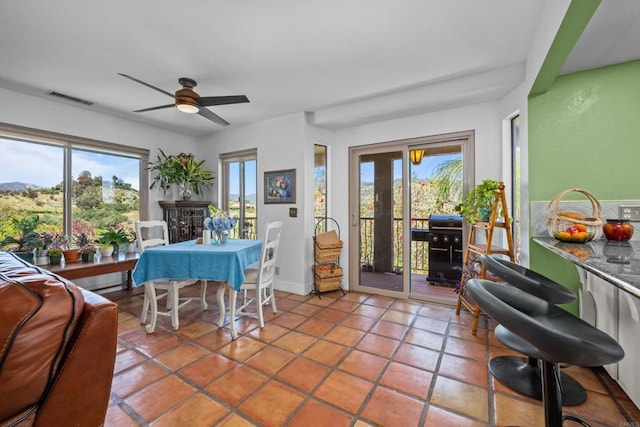 979 Canyon Heights Rd, Fallbrook, CA 92028 - dining space featuring healthy amount of natural light, ceiling fan, and tile patterned flooring