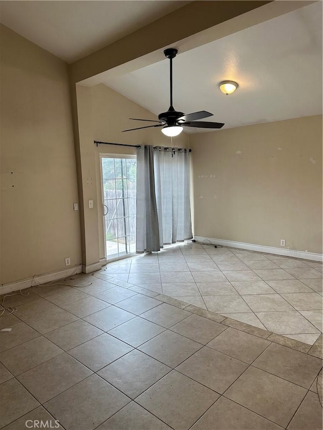 1940 E Walnut Crk, West Covina, CA 91791 - spare room with ceiling fan, light tile patterned floors, and vaulted ceiling
