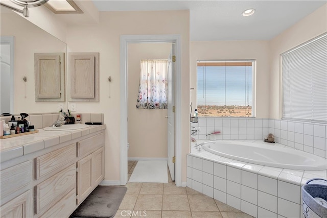 7138 Amanda Way, Hesperia, CA 92345 - bathroom featuring tile patterned floors, a bath, vanity, baseboards, and recessed lighting