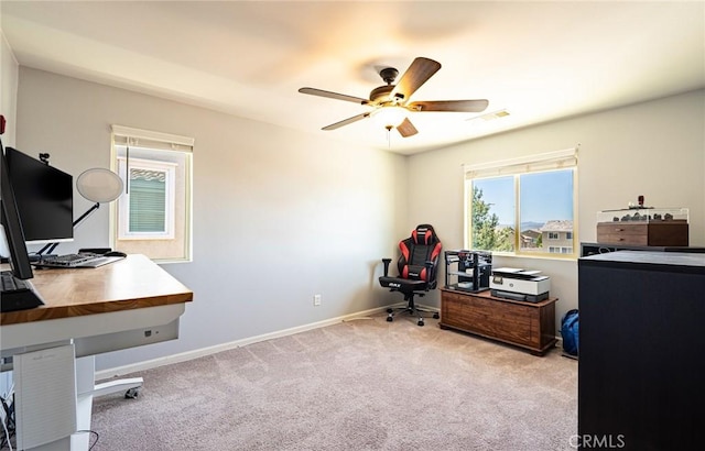 1357 Bannock St, Beaumont, CA 92223 - office area with a ceiling fan, carpet flooring, and baseboards