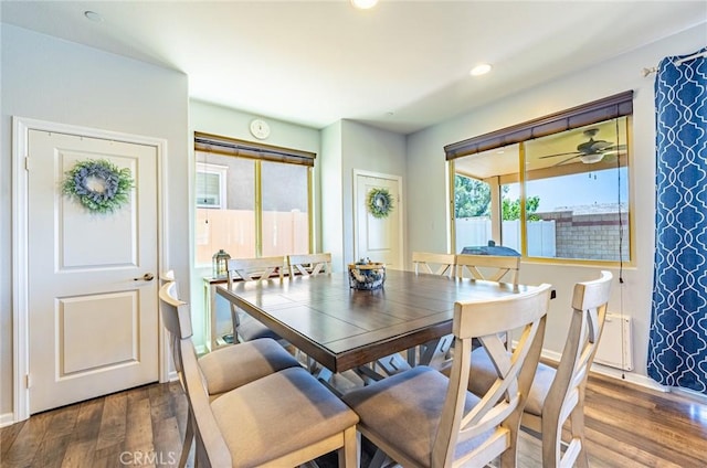 1357 Bannock St, Beaumont, CA 92223 - dining area with wood finished floors, recessed lighting, and a ceiling fan