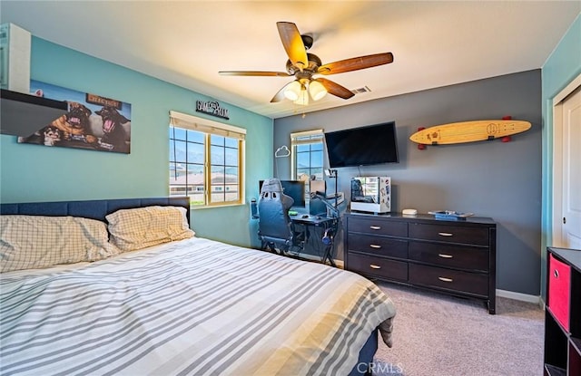 1357 Bannock St, Beaumont, CA 92223 - bedroom with light colored carpet and a ceiling fan