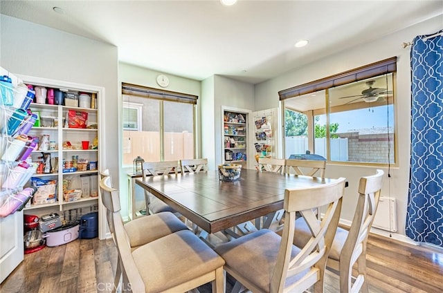 1357 Bannock St, Beaumont, CA 92223 - dining space with wood finished floors, ceiling fan, and recessed lighting