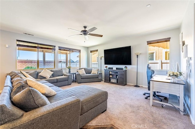 1357 Bannock St, Beaumont, CA 92223 - living room with a ceiling fan, carpet, and baseboards