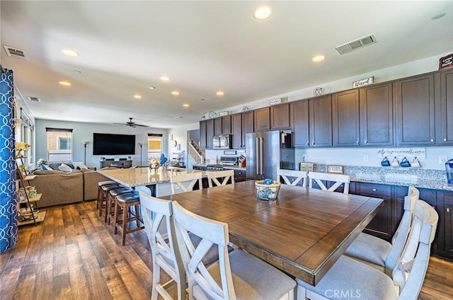 1357 Bannock St, Beaumont, CA 92223 - dining space featuring recessed lighting, dark wood-type flooring, and a ceiling fan