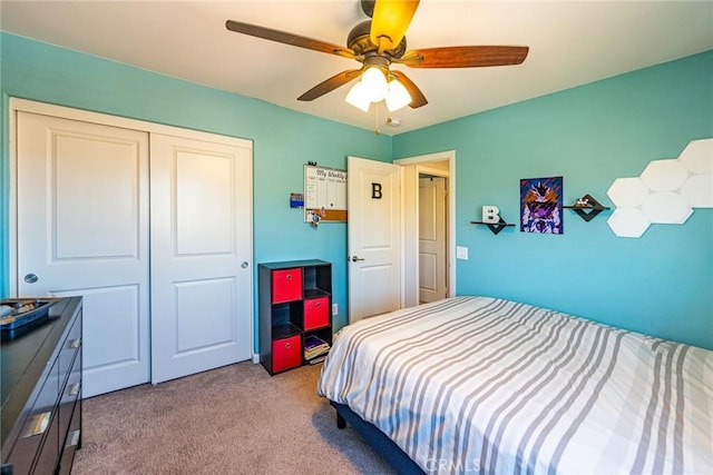 1357 Bannock St, Beaumont, CA 92223 - bedroom featuring carpet flooring, a closet, and ceiling fan