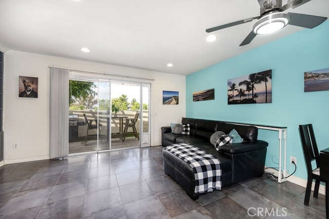 23391 La Crescenta Unit 270C, Mission Viejo, CA 92691 - living room featuring ceiling fan and recessed lighting