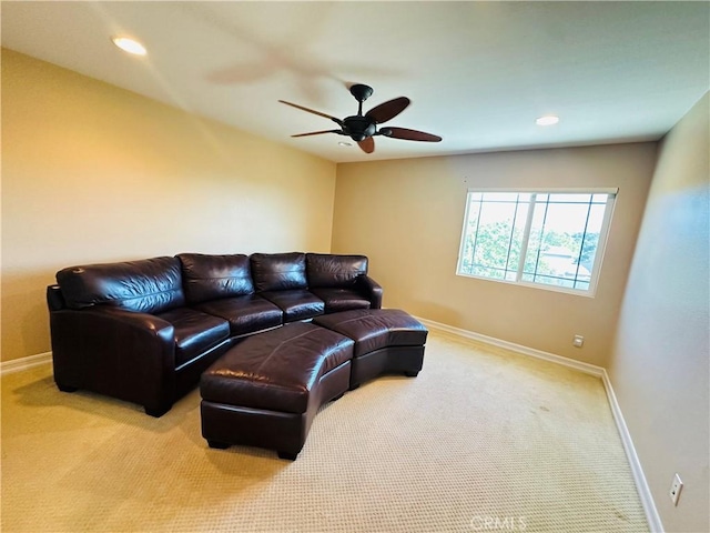 40973 Cebu Dr, Temecula, CA 92591 - living room featuring a ceiling fan, baseboards, carpet flooring, and recessed lighting