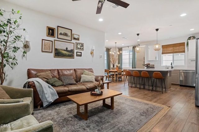 345 Allen Dr, Santa Paula, CA 93060 - living room with ceiling fan, light wood finished floors, and recessed lighting