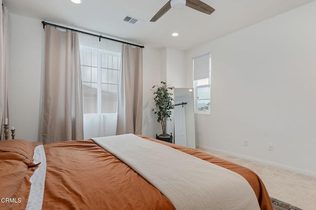345 Allen Dr, Santa Paula, CA 93060 - bedroom featuring carpet floors, baseboards, recessed lighting, and a ceiling fan