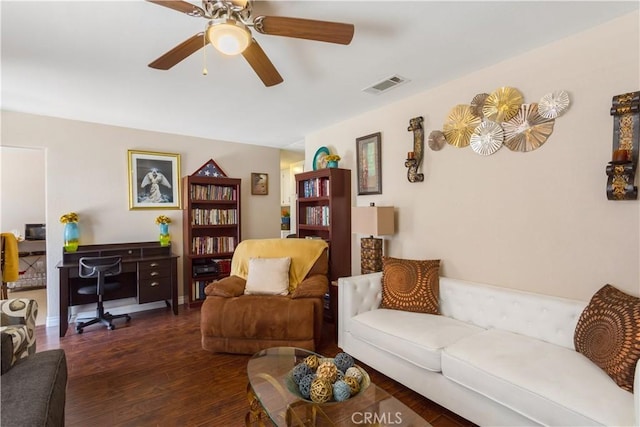 28001 Winged Foot Dr, Menifee, CA 92586 - living room featuring wood finished floors and ceiling fan