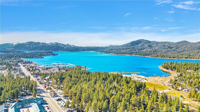 drone / aerial view of a water and mountain view