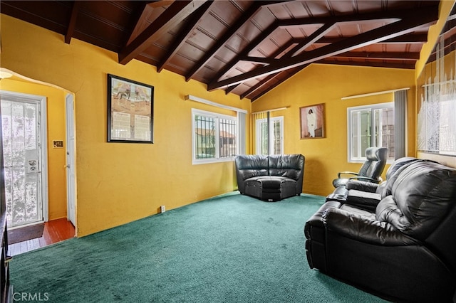 1022 W 101st St, Los Angeles, CA 90044 - living area with wood ceiling and carpet flooring