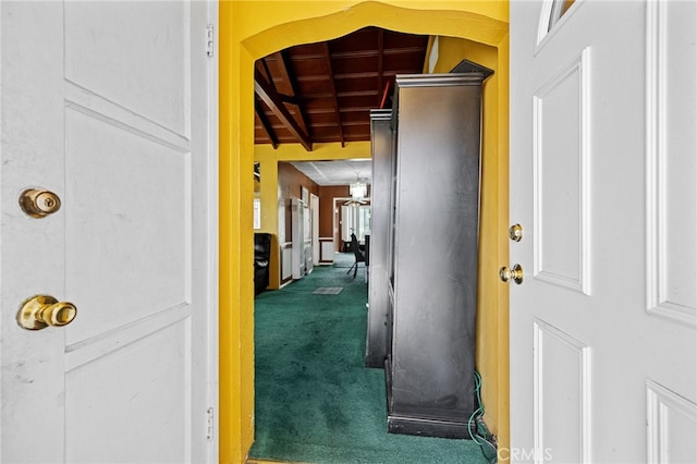 1022 W 101st St, Los Angeles, CA 90044 - hall featuring carpet floors and wood ceiling