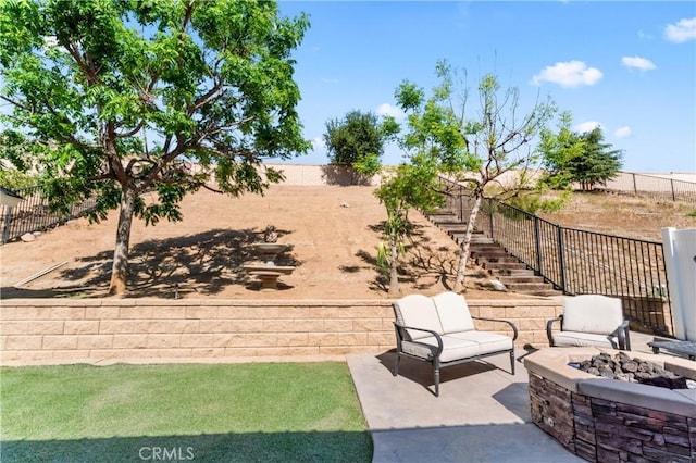 3039 Cayenne Way, Perris, CA 92571 - view of patio / terrace featuring an outdoor fire pit and stairs