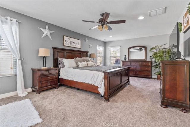 3039 Cayenne Way, Perris, CA 92571 - bedroom featuring light carpet, recessed lighting, baseboards, and a ceiling fan