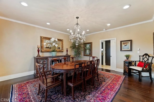 26780 Camino Seco, Temecula, CA 92590 - dining space featuring a chandelier, recessed lighting, wood-type flooring, and ornamental molding