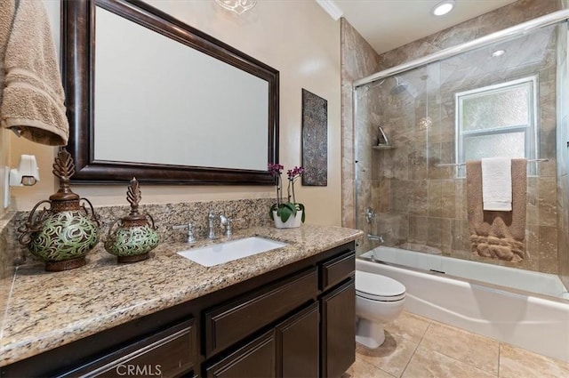 26780 Camino Seco, Temecula, CA 92590 - full bathroom featuring vanity, toilet, shower / bath combination with glass door, and tile patterned flooring
