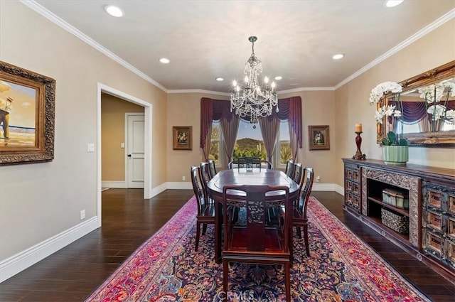 26780 Camino Seco, Temecula, CA 92590 - dining space featuring a chandelier, wood finished floors, recessed lighting, and ornamental molding