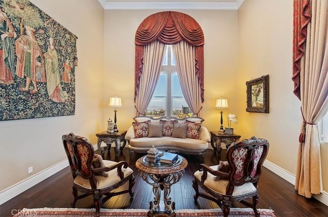 26780 Camino Seco, Temecula, CA 92590 - living area with baseboards, hardwood / wood-style flooring, and crown molding