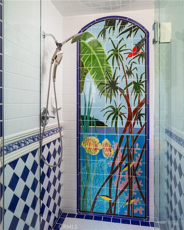 24352 Santa Clara Ave, Dana Point, CA 92629 - bathroom featuring a stall shower and tile walls