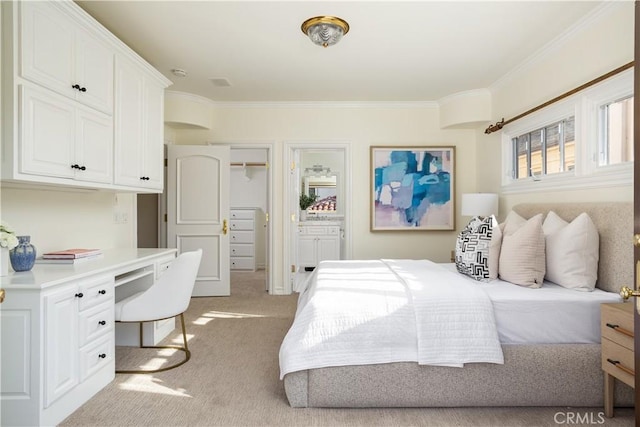 24352 Santa Clara Ave, Dana Point, CA 92629 - bedroom featuring built in study area, ornamental molding, and light colored carpet