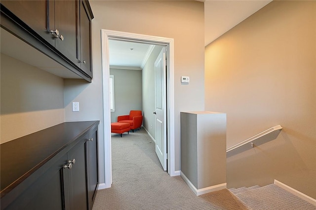 2303 Jefferson St Unit 1215, Torrance, CA 90501 - hall with light carpet, ornamental molding, baseboards, and an upstairs landing