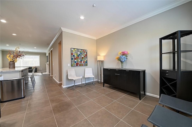 2303 Jefferson St Unit 1215, Torrance, CA 90501 - interior space featuring crown molding, dark tile patterned floors, baseboards, and recessed lighting