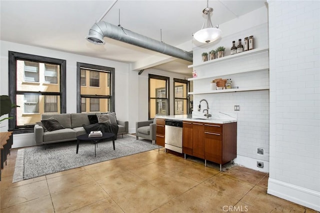 108 W 2nd St Unit 610, Los Angeles, CA 90012 - bar area with dishwasher, light tile patterned flooring, and a sink