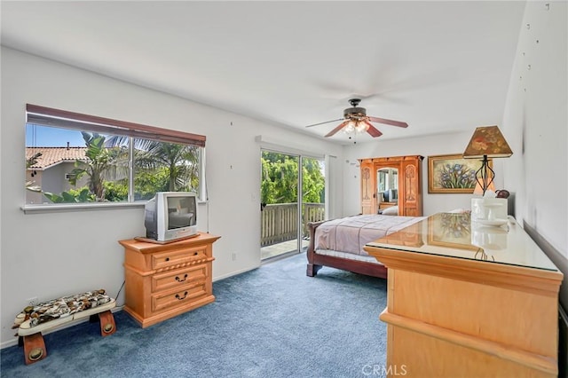 9522 Yellowstone Dr, Huntington Beach, CA 92646 - bedroom featuring access to outside, carpet floors, and ceiling fan