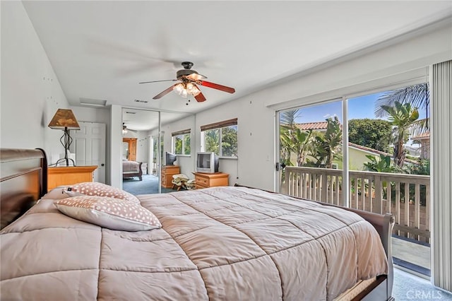 9522 Yellowstone Dr, Huntington Beach, CA 92646 - bedroom featuring access to outside, a ceiling fan, and a closet