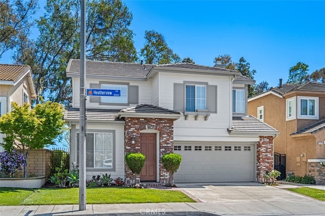8542 E Heatherview Ln, Orange, CA 92869 - traditional-style home with a garage, driveway, brick siding, and a tiled roof