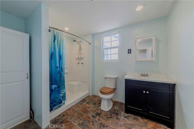 8288 White Rd, Phelan, CA 92371 - full bath with toilet, a shower stall, vanity, and stone finish flooring