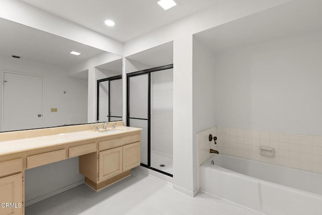 72460 Rodeo Way, Rancho Mirage, CA 92270 - full bath featuring vanity, a stall shower, a garden tub, and recessed lighting