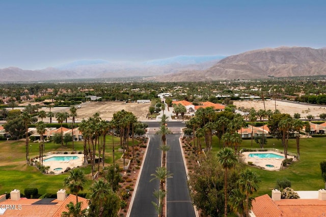 72460 Rodeo Way, Rancho Mirage, CA 92270 - aerial view of residential area with a pool and a mountain backdrop