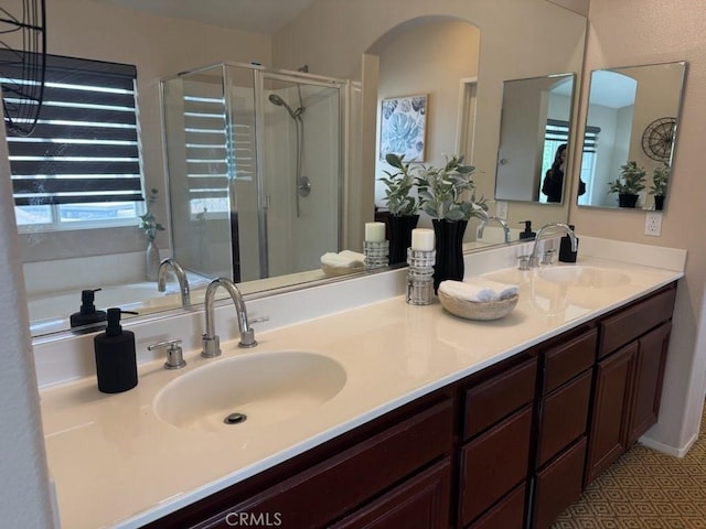 36613 Wandering Pl, Murrieta, CA 92563 - bathroom featuring a stall shower and double vanity