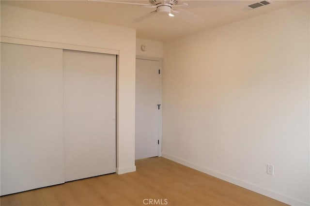 16109 Chuka Ave, Palmdale, CA 93591 - unfurnished bedroom with light wood-style floors, a closet, baseboards, and ceiling fan